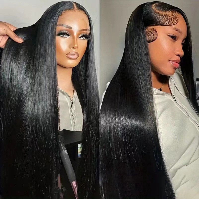 26 inch long straight 5x5 closure wig reference with WhatsApp watermark